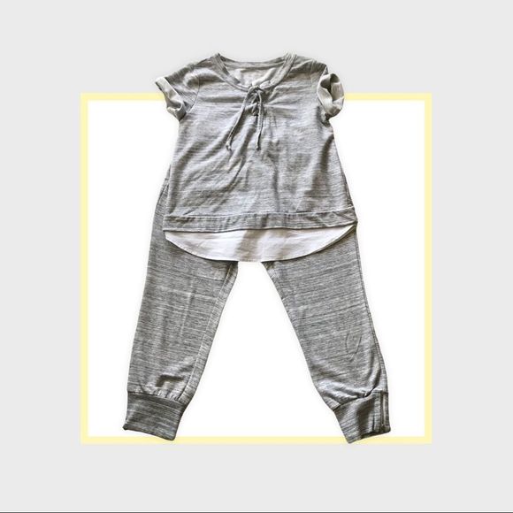 NY & C Athleisure Set Gray & White Short Sleeve Top Mid Calf Pants Size S - Picture 1 of 7